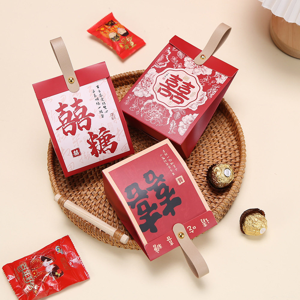 现货创意中式婚礼红色伴手礼品袋新款结婚高级感喜糖盒满月喜