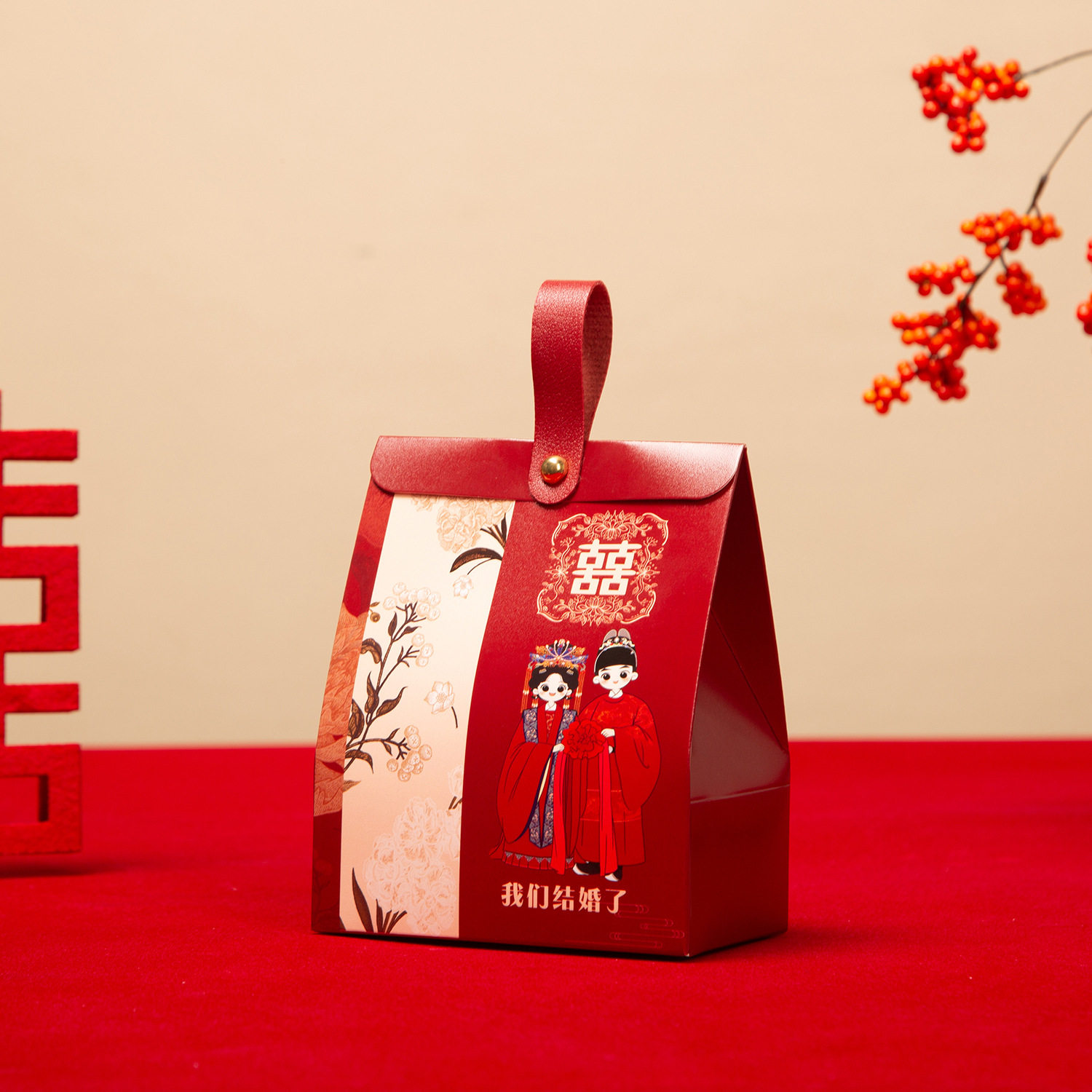 热销婚礼结婚喜糖袋订婚糖果回礼喜糖盒中式红色婚庆空盒袋子跨境
