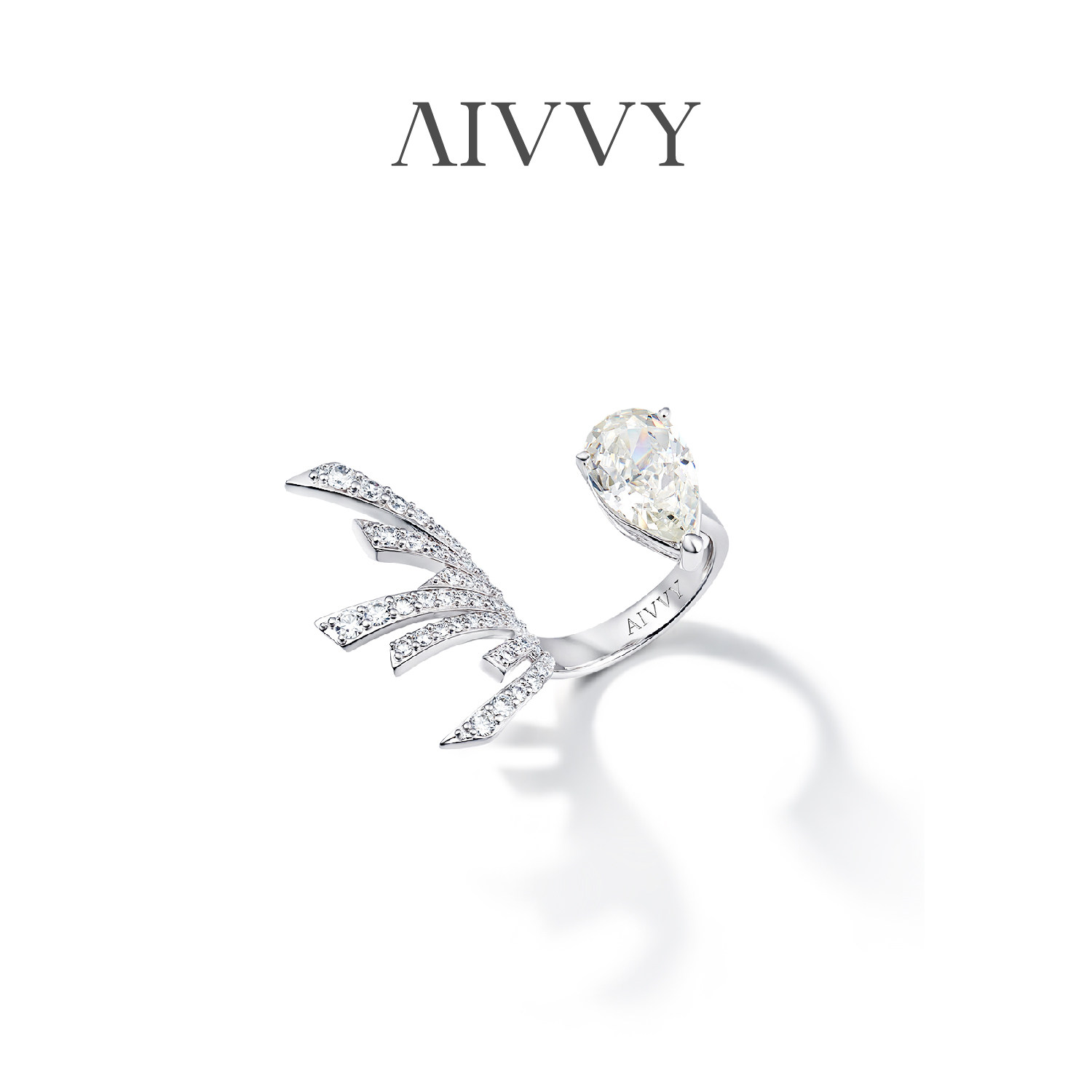 AIVVY傲蔓培育钻石 水滴型钻戒开口戒双指戒指  人造合成个性珠宝