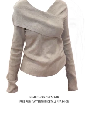 胖MM灰色不对称V领德绒磨毛女T恤秋季新款长袖修身内搭打底衫上衣