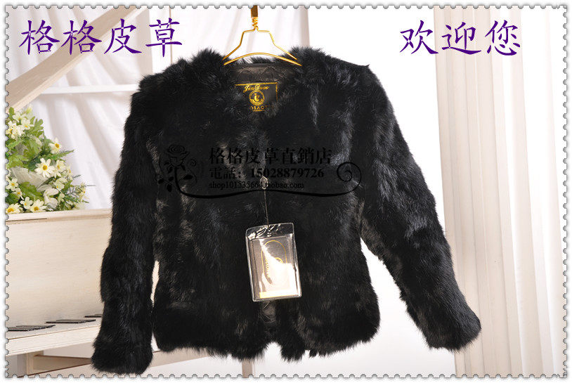 大码女士真兔毛九分袖短款皮草外套 獭兔毛加春秋反季毛一体外套
