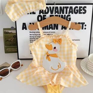 女童连体泳衣夏装 婴幼童沙滩服温泉游泳衣儿童小黄鸭宝宝洋气泳装