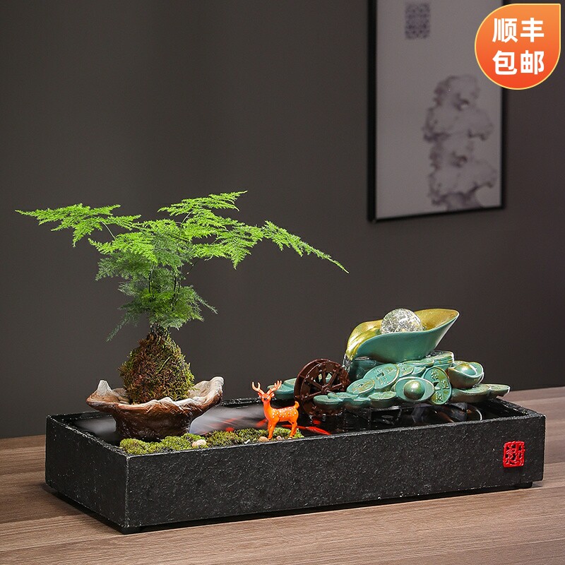 招财循环流水摆件客厅造鱼缸假山水车喷泉盆景装饰生财风水轮转球