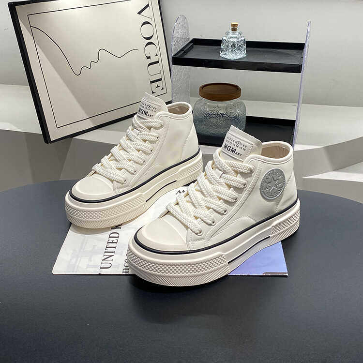 女式潮酷高帮鞋女4厘米四季百搭厚底板鞋小个子增高瘦腿休闲鞋子