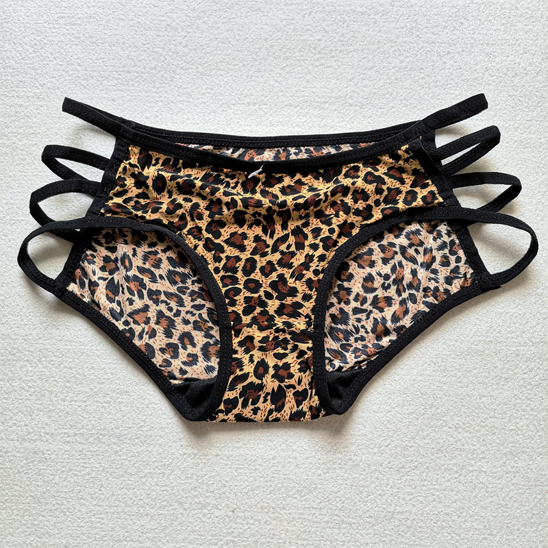 豹纹内裤女冰丝弹力贴身透气无痕光滑速干时尚性感诱惑低腰镂空