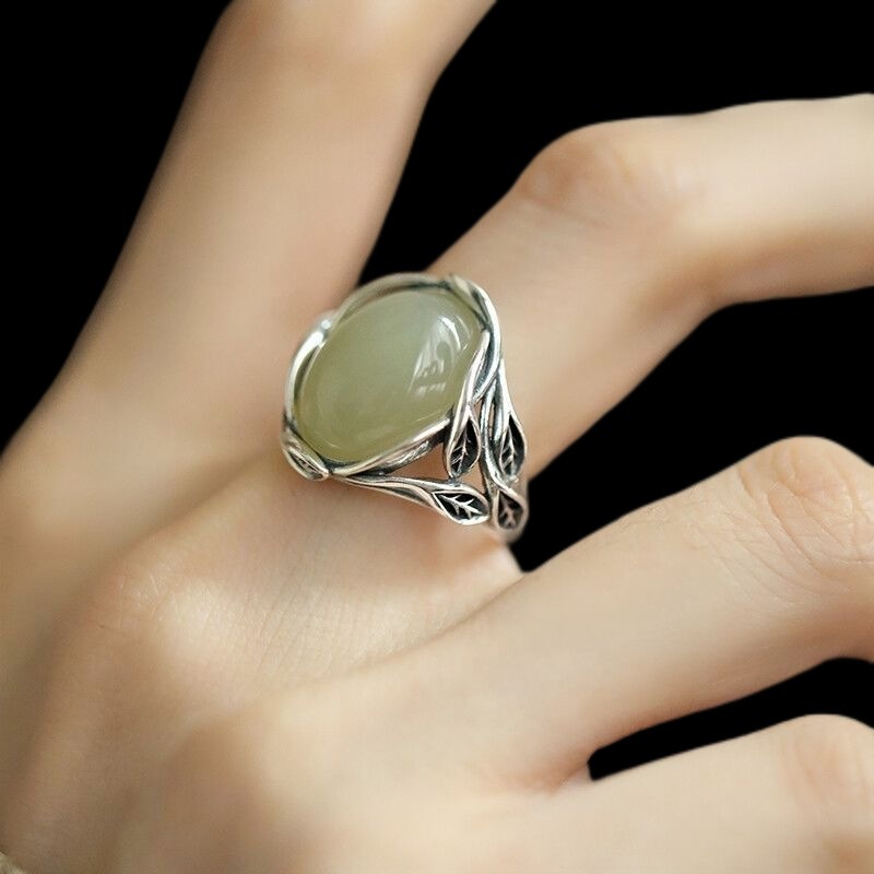 国风新中式镶嵌仿玉石时尚小众轻奢高级指环做旧复古民族风戒指女