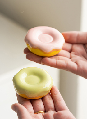 创意甜甜圈超可爱工艺品小配件小玩偶托盘陶瓷小转盘转转乐底座