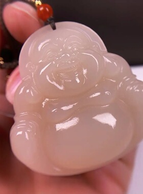 仿阿富汗玉大佛公吊坠藕粉西柚粉八宝无事牌玻璃玉石项链