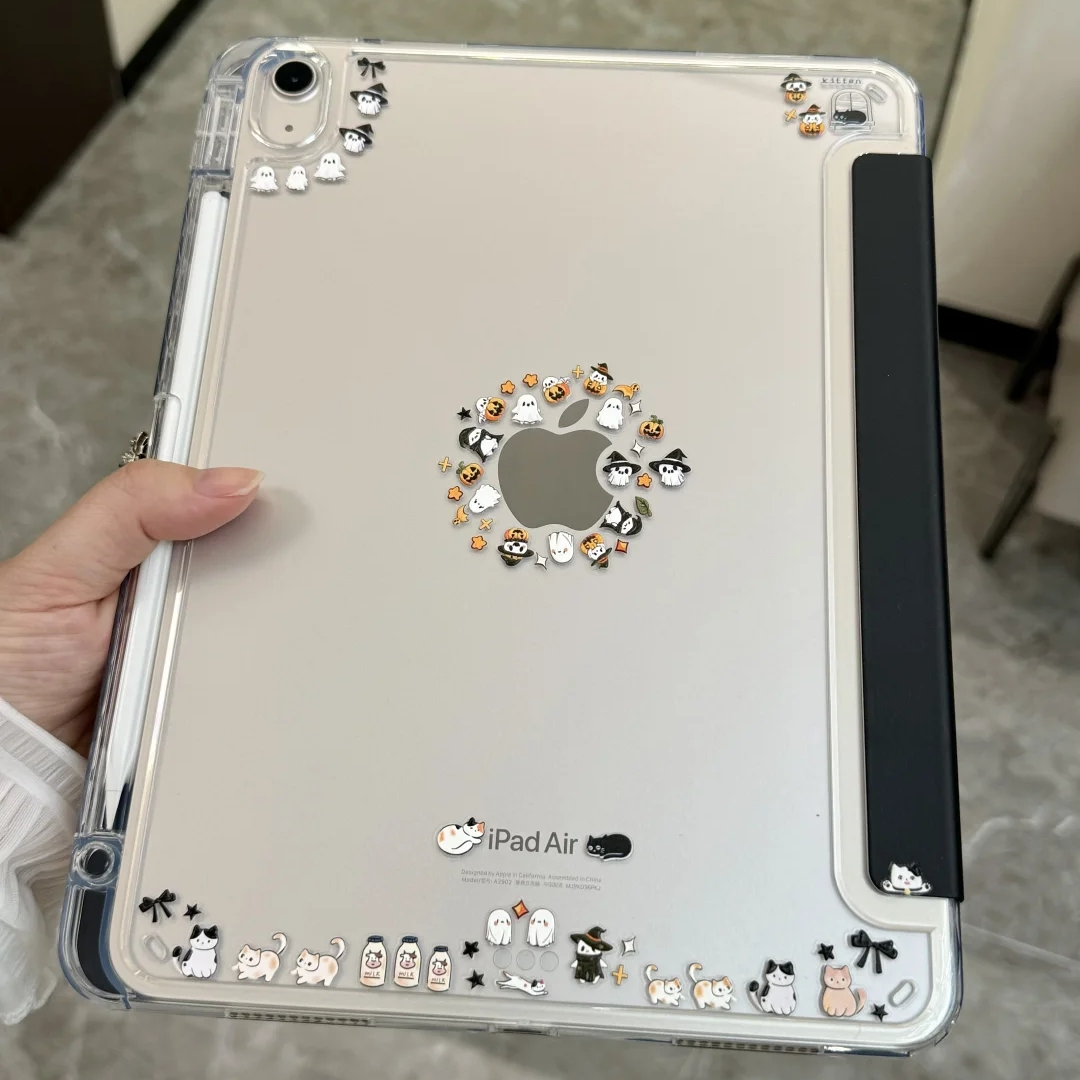 【浮雕小幽灵】2025新款适用iPad11保护壳苹果air7保护套air6/5平板10代带笔槽亚克力10.2寸pro13寸mini7防弯