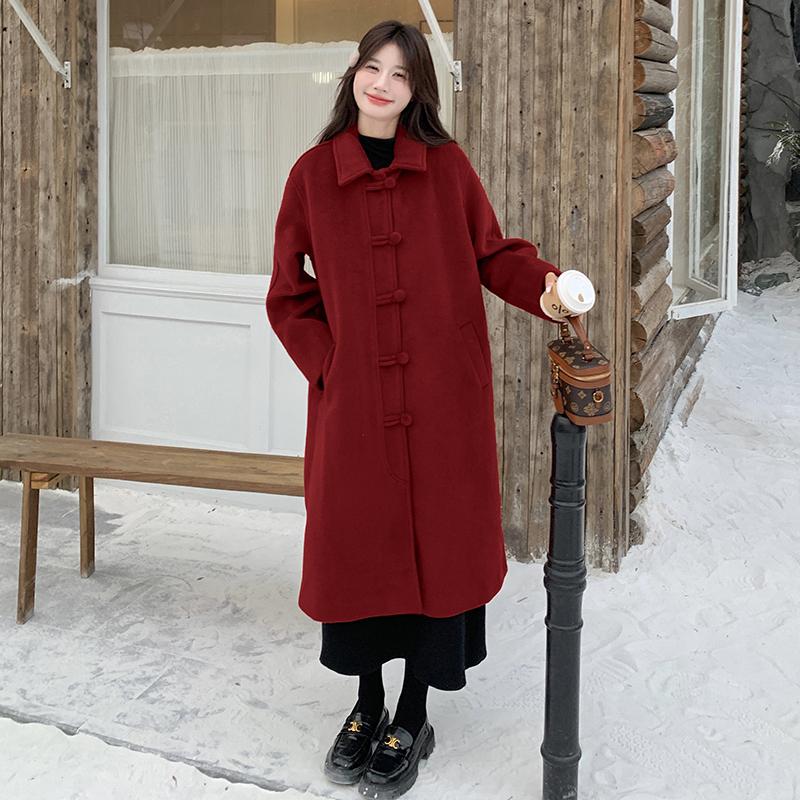红色小个子毛呢外套女2024秋冬新款加厚高级感复古气质呢子大衣,女装毛呢外套,2C028