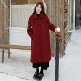 红色小个子毛呢外套女2024秋冬新款加厚高级感复古气质呢子大衣，女装毛呢外套，2C028