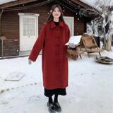 红色小个子毛呢外套女2024秋冬新款加厚高级感复古气质呢子大衣，女装毛呢外套，2C028