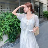 法式蕾丝刺绣吊带连衣裙套装女2025夏季新款温柔风绝美减龄两件套，女装连衣裙，2C028
