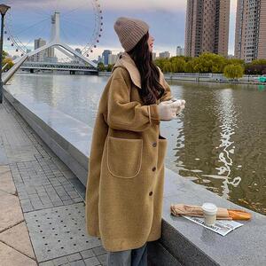 【】颗粒绒皮毛一体连帽长款外套2C028-9015-P195-K288图片