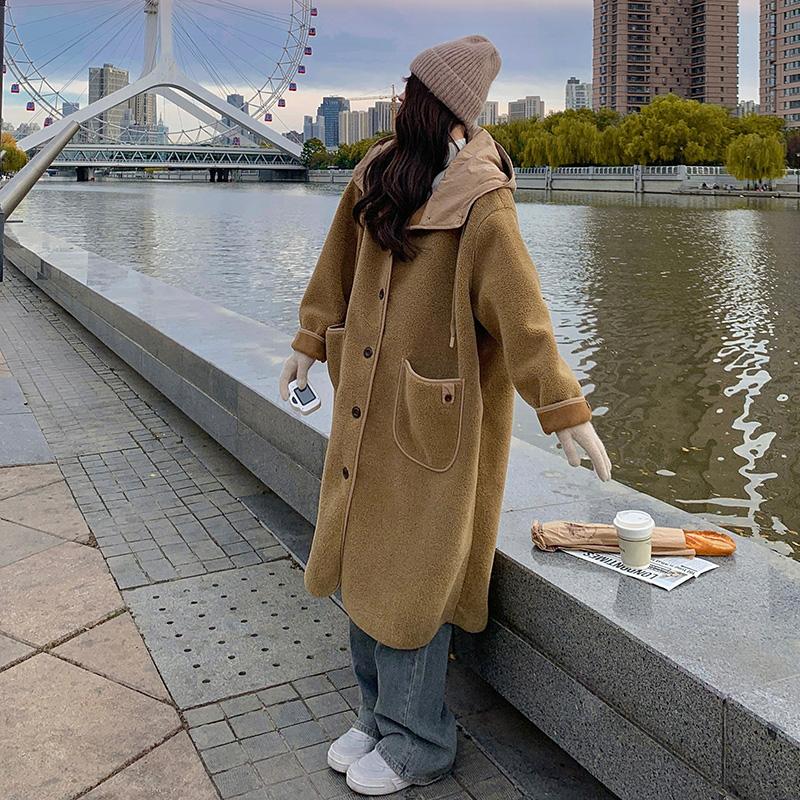 【】颗粒绒皮毛一体连帽长款外套2C028-9015-P195-K288,女装棉衣/棉服,2C028