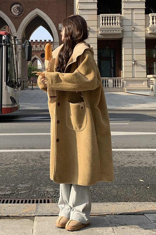 【】颗粒绒皮毛一体连帽长款外套2C028-9015-P195-K288,女装棉衣/棉服,2C028