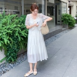 法式蕾丝刺绣吊带连衣裙套装女2025夏季新款温柔风绝美减龄两件套，女装连衣裙，2C028