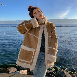 韩系chic咖色皮毛一体外套女秋冬2025超火好看加绒加厚羊羔毛夹克图片