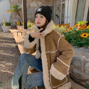 韩系chic咖色皮毛一体外套女秋冬2025超火好看加绒加厚羊羔毛夹克图片
