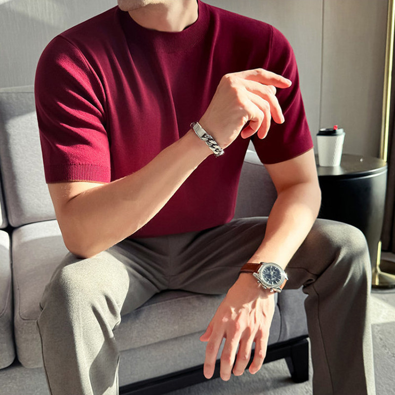 辉先生春秋季男士纯色短袖针织衫弹力圆领针织休闲短袖毛衣T恤,男装,T恤,淘宝优惠券,粉丝福利购,淘宝优惠卷