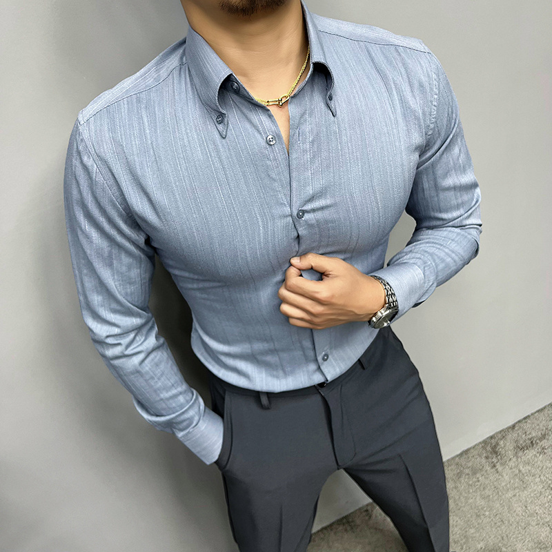 辉先生长袖衬衫男士夏季纯色棉麻休闲正装潮牌修身免烫商务衬衣男