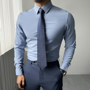 免烫高弹无痕纽扣职业商务休闲修身 辉先生秋季 衬衫 长袖 潮 男士