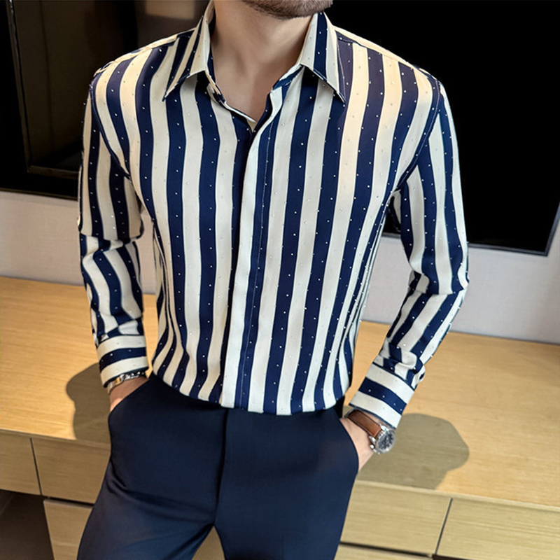 辉先生秋冬季男士条纹长袖衬衫