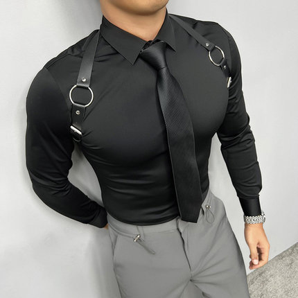 辉先生春夏季男士长袖衬衫商务休闲免烫修身纯色弹力无痕职业衬衣