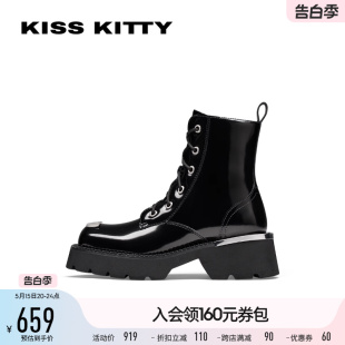 冬季 圆头粗跟休闲系带厚底短靴 时尚 新款 KISSKITTY马丁靴女款