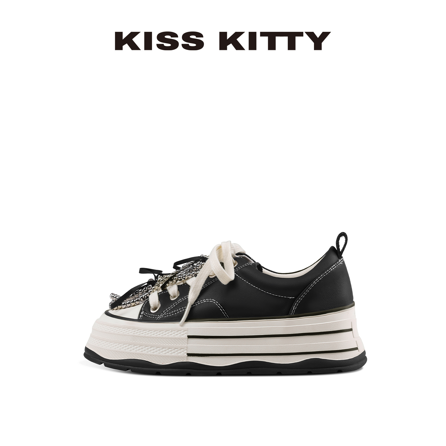 KISSKITTY板鞋女款2025新款百搭厚底增高系带超好看运动休闲鞋
