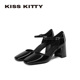 KISSKITTY一字带扣包头凉鞋 黑色高跟玛丽珍单鞋 女2026年新款 法式