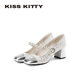 玛丽珍新款 一字带水钻浅口单鞋 中跟粗跟婚鞋 KISSKITTY珍宝 高跟鞋