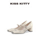 KISSKITTY法式 方头粗跟不累脚绝美高跟鞋 玛丽珍白色单鞋 女新款