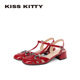 粗跟玛丽珍鞋 KISSKITTY包头凉鞋 法式 T字带后空凉鞋 不累脚 女26新款