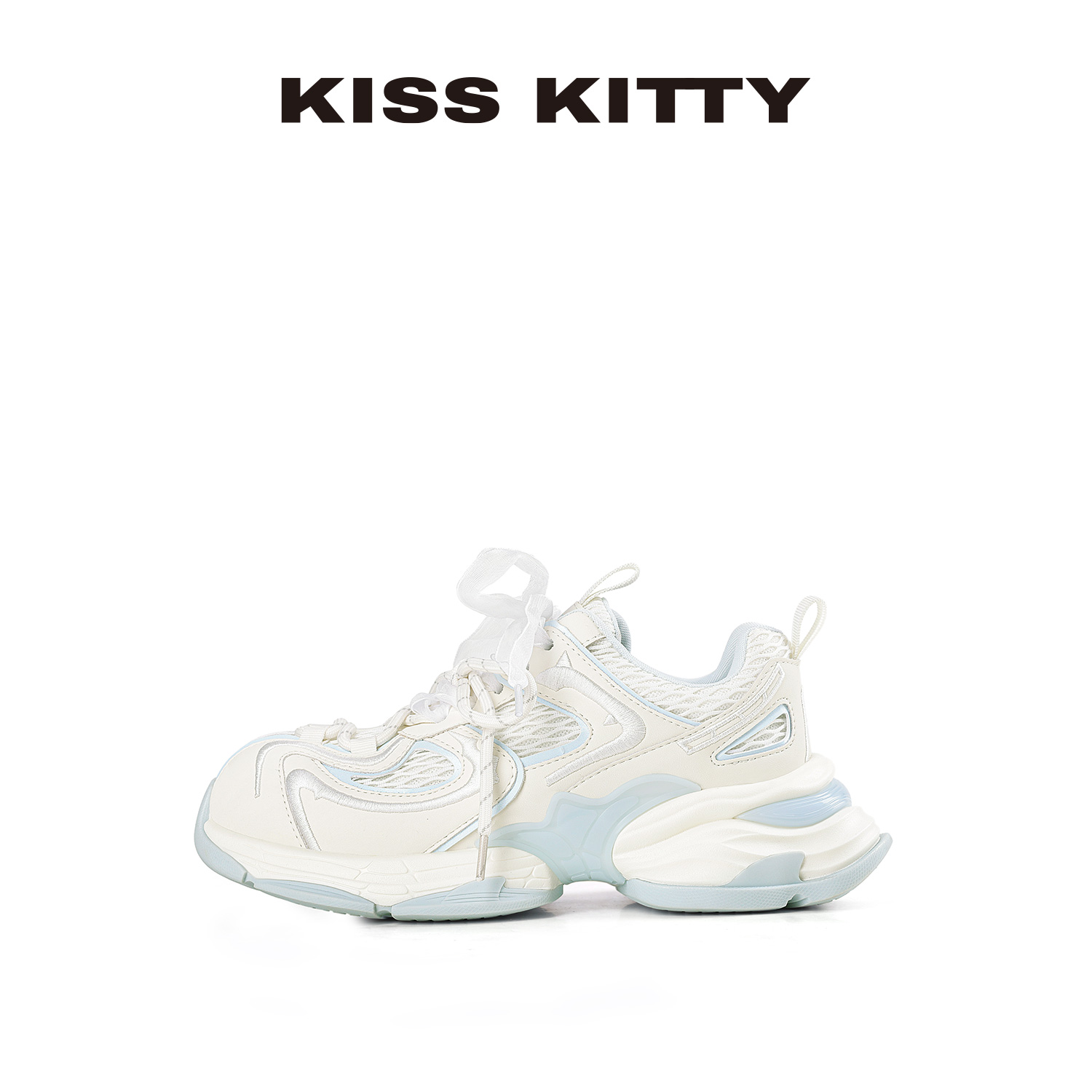 KISSKITTY厚底丝带老爹鞋女2025秋季新款透气网面运动休闲鞋子