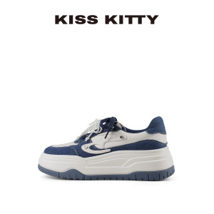 KISSKITTY板鞋女休闲鞋新款帆布拼色学生百搭帆布厚底增高运动鞋