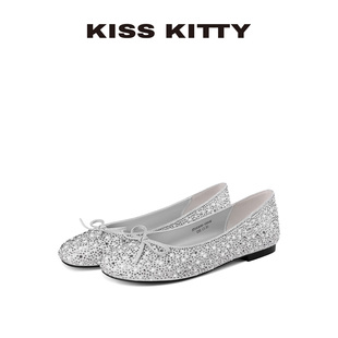 平底芭蕾舞单鞋 KISSKITTY女鞋 银色玛丽珍鞋 法式 银色复古25年新款