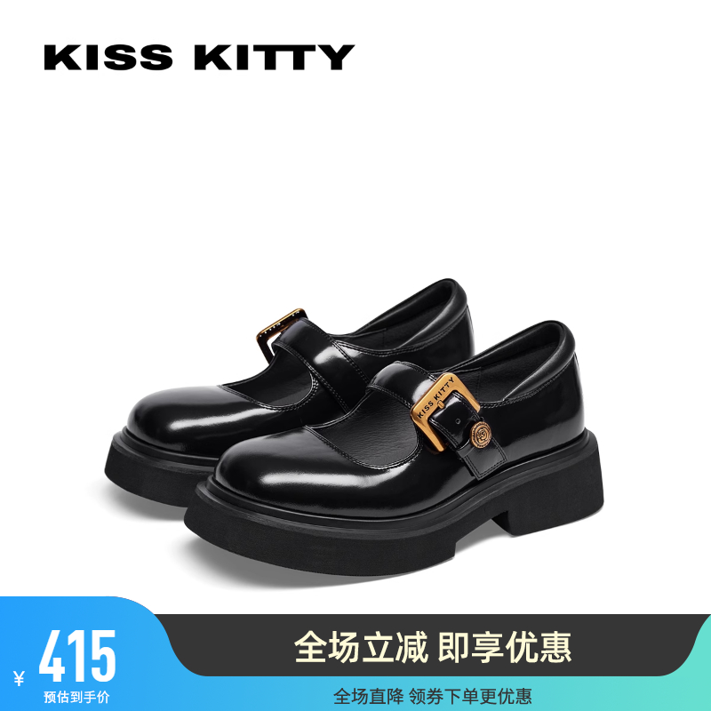 KISSKITTY春夏新款英伦复古厚底小皮鞋女黑色玛丽珍乐福鞋女鞋