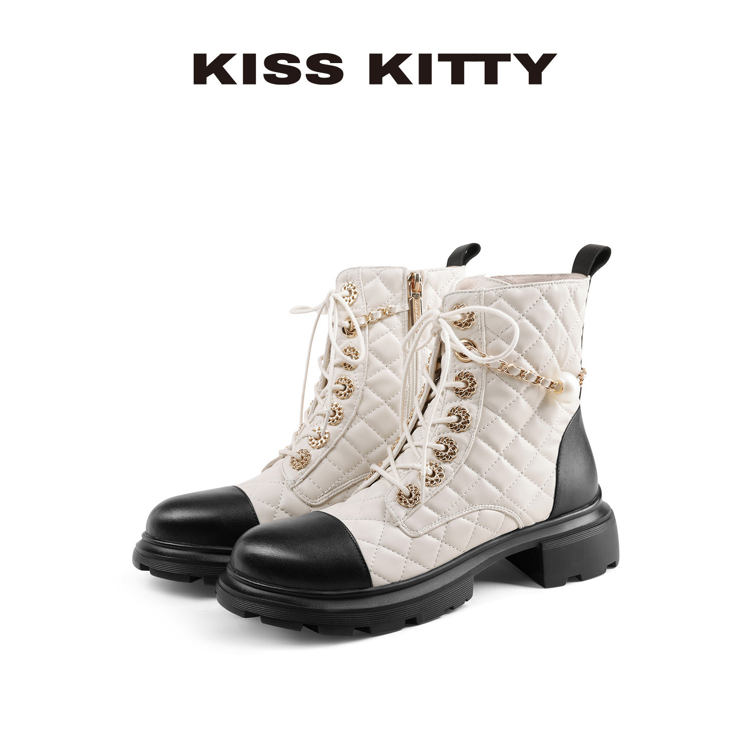 KISSKITTY马丁靴女2025秋新款小香风加绒中筒靴圆筒厚底增高短靴,女鞋,马丁靴,淘宝优惠券,粉丝福利购,淘宝优惠卷