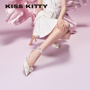 羊皮高跟鞋 KISSKITTY珍珠公主 后空凉鞋 26新款 配裙子蝴蝶结女鞋