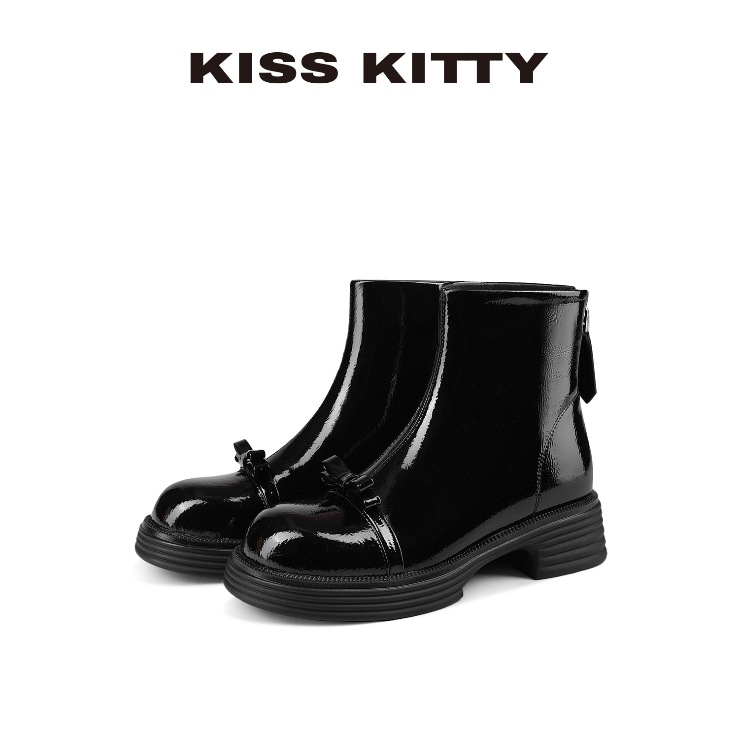 圆头切尔西女靴厚底增高烟筒靴