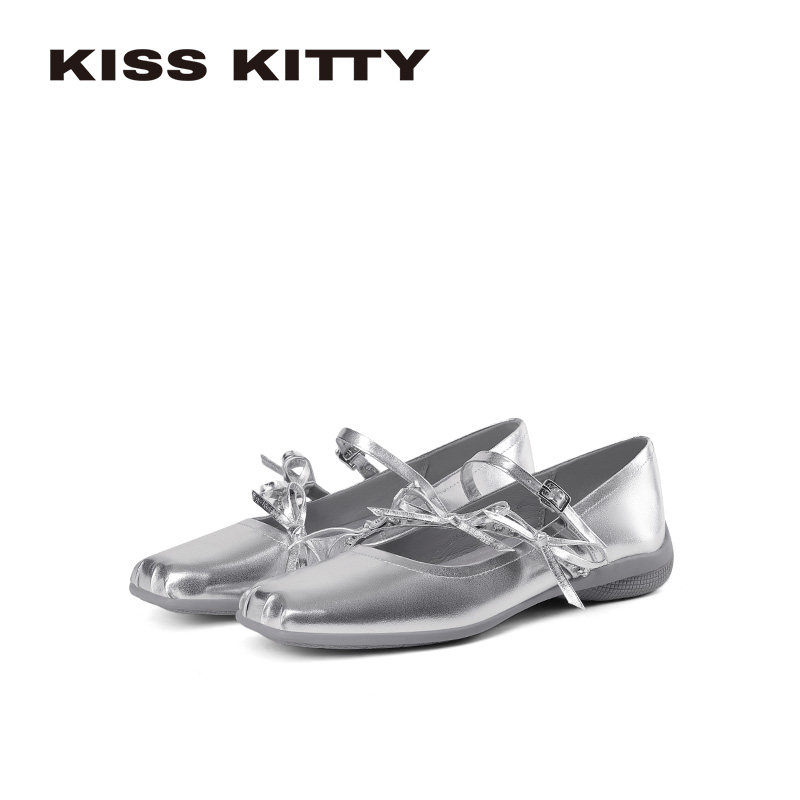 KISSKITTY玛丽珍鞋女2026春新款银色平底芭蕾舞鞋浅口方头单鞋,女鞋,玛丽珍鞋,淘宝优惠券,粉丝福利购,淘宝优惠卷
