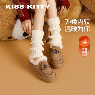 KISSKITTY户外加绒毛毛拖厚底保暖雪地靴女冬季新款流苏休闲棉鞋
