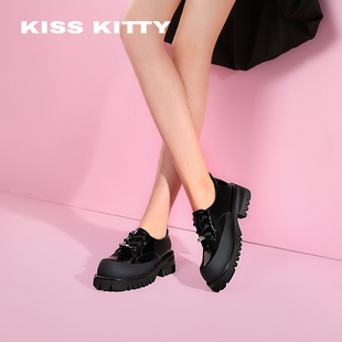 英伦风深口单鞋 JK小皮鞋 厚底增高乐福鞋 KISSKITTY2025春夏新款