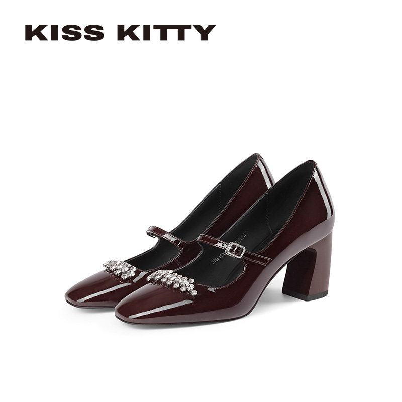 KISSKITTY小麦穗 玛丽珍鞋26新款法式方头高跟鞋优雅甜美粗跟单鞋,女鞋,玛丽珍鞋,淘宝优惠券,粉丝福利购,淘宝优惠卷