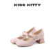 KISSKITTY甜妹玛丽珍鞋 女粉色配裙子高跟鞋 百搭新款 粗跟羊皮单鞋