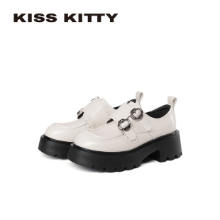 复古白色小皮鞋 KISSKITTY英伦风厚底乐福鞋 女款 2026新款 增高单鞋