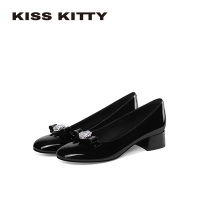 蝴蝶结浅口单鞋圆头小皮鞋女