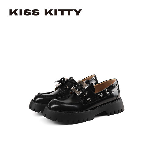 KISSKITTY厚底乐福鞋女秋季2025复古百搭英伦风小皮鞋一脚蹬单鞋