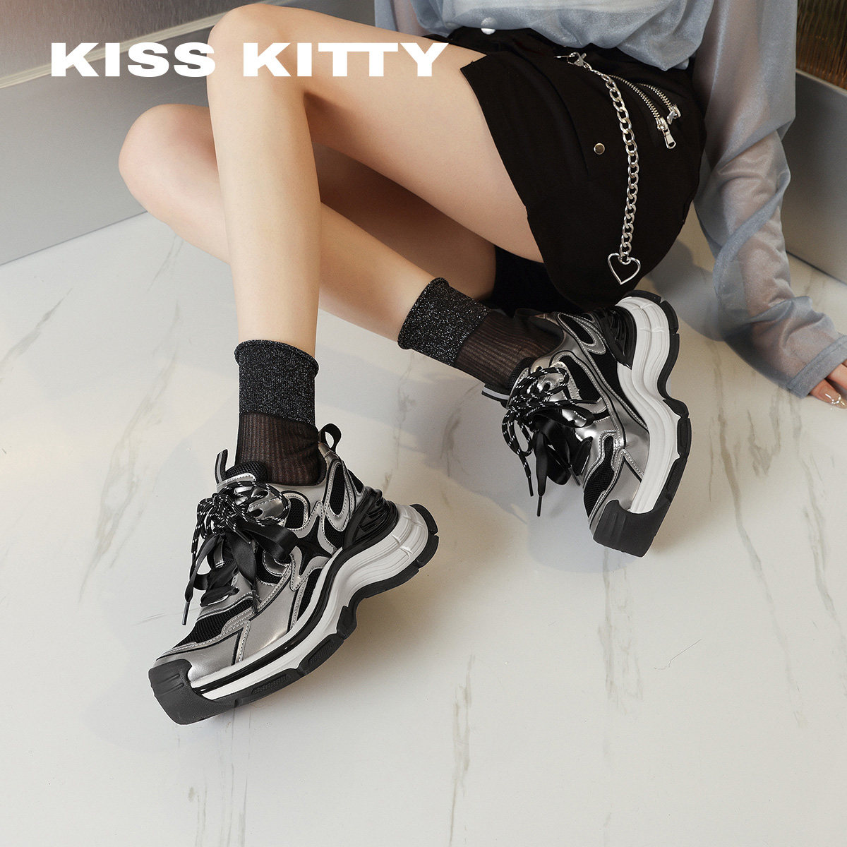 KISSKITTY星迹 厚底老爹鞋女2026春季新款增高运动休闲鞋羊皮垫,女鞋,老爹鞋,淘宝优惠券,粉丝福利购,淘宝优惠卷